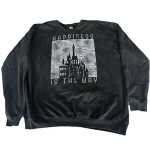 Disney World Black Graphic Sweatshirt Happiness Is The Way Castle Print 2X